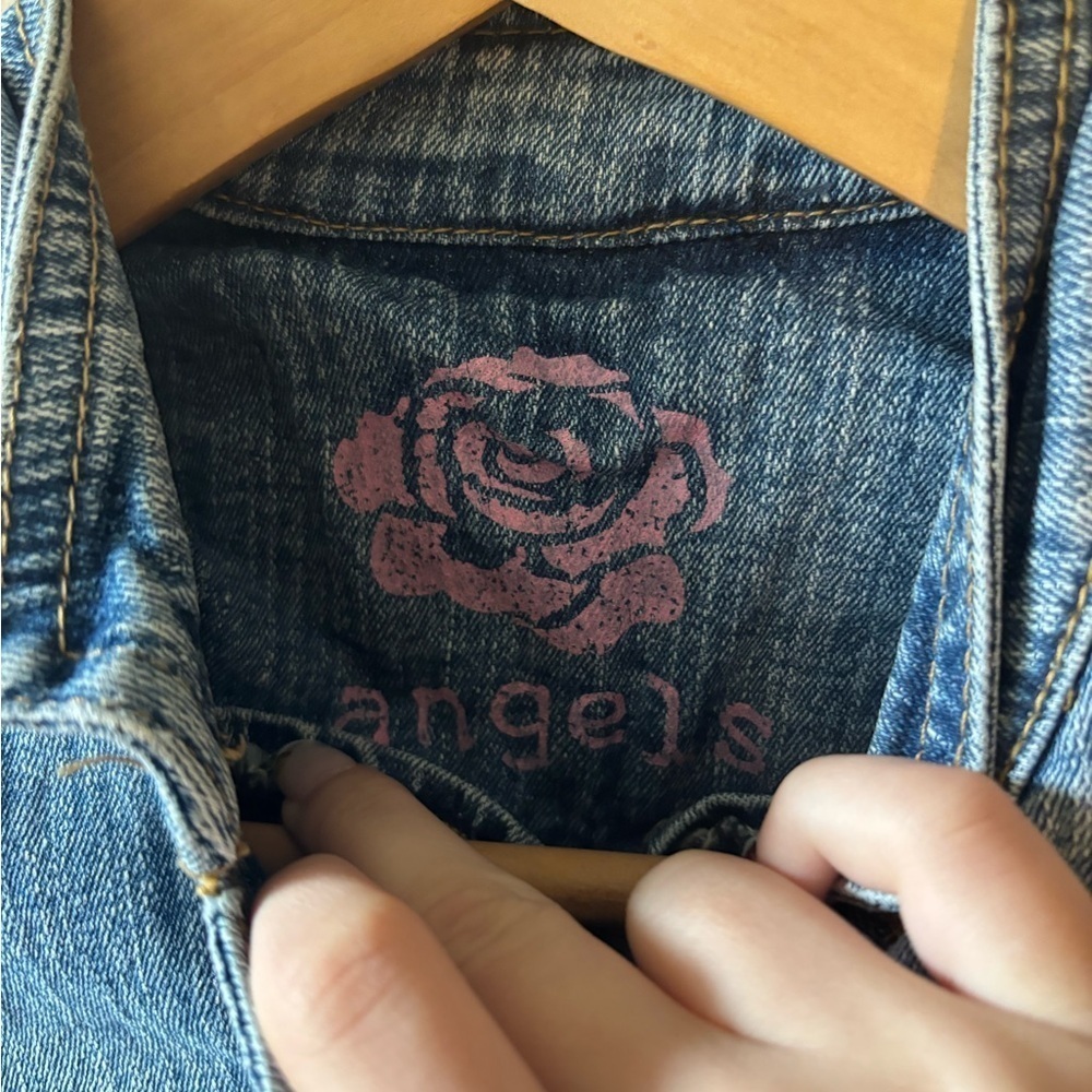 Angels Light Blue Cropped Jean Jacket - Picture 3 of 9